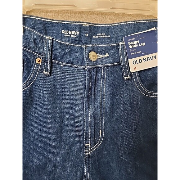 Old Navy Baggy Wide-Leg Culotte Jeans Womens 12 Blue Drapey Denim NEW - Picture 5 of 12